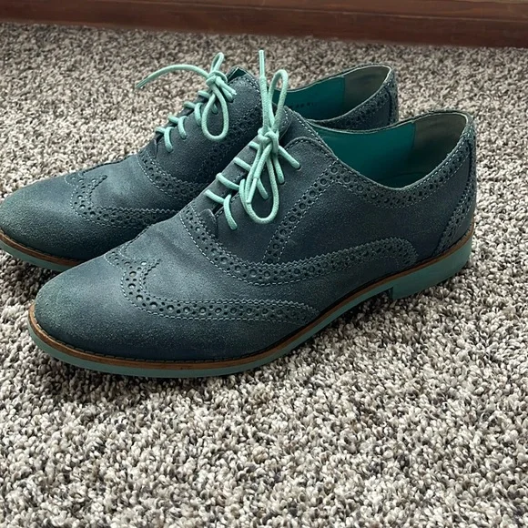 Cole Haan Shoes Cole Haan Light Blue Suede Wingtip Oxfords